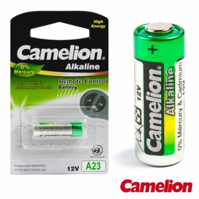 Bateria alcalina Camelion A23 12V com embalagem e texto