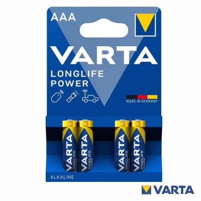 Pack de 4 pilhas AAA VARTA LONGLIFE POWER em embalagem azul e amarelo