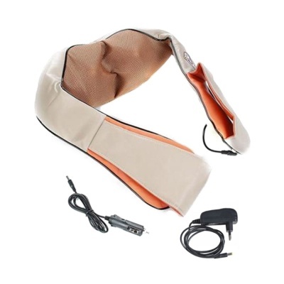 Dispositivo massajador para pescoço bege e laranja com cabos de alimentação