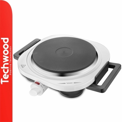 Placa de indução preta e branca Techwood com punhos e botão de controlo