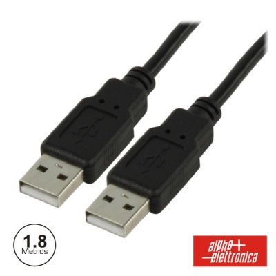 Cabo USB preto com conectores tipo A e texto 1.8 Metros