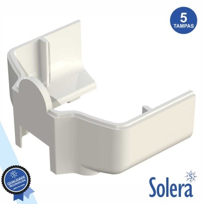 Suporte branco em plástico com marca Solera e selo de qualidade recondicionada