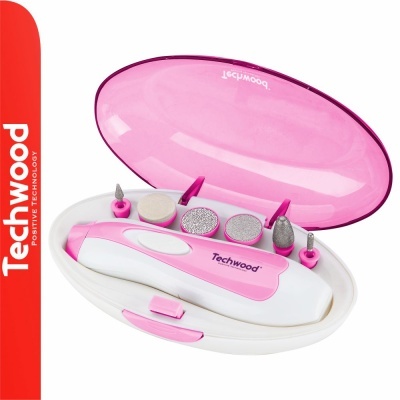 Conjunto de manicure e pedicure Techwood com estojo rosa e branco