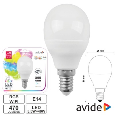 Lâmpada LED RGB WiFi avide E14 5.5W 470 lumens