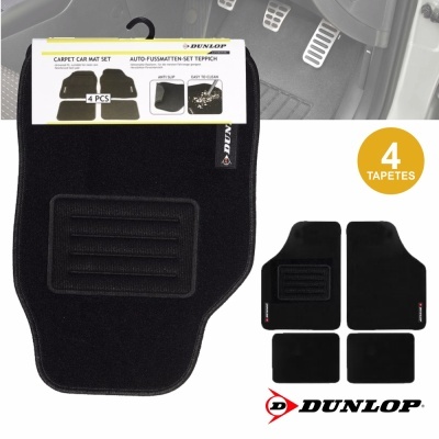 Conjunto de tapetes pretos para carro Dunlop com etiqueta e logo