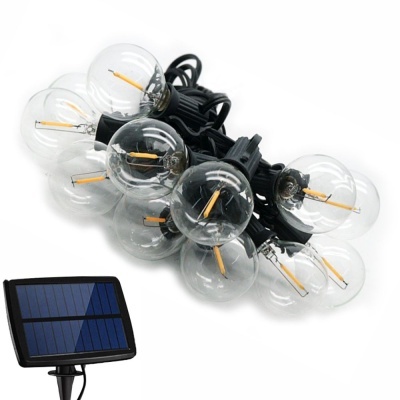 Luzes de cordão com lâmpadas transparentes e painel solar