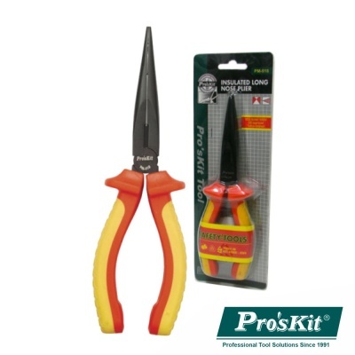 Alicates isolados com cabos vermelho e amarelo em embalagem blister