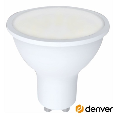 Lâmpada LED branca com base de quatro pinos e logótipo denver