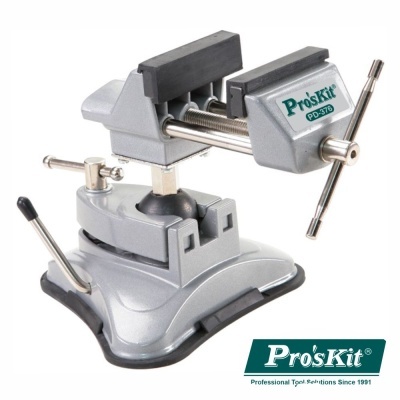 Morsa de bancada metálica cinzenta Pro'sKit PD-375 com base preta