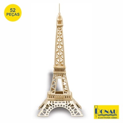 Modelo de Torre Eiffel em madeira clara com 52 peças