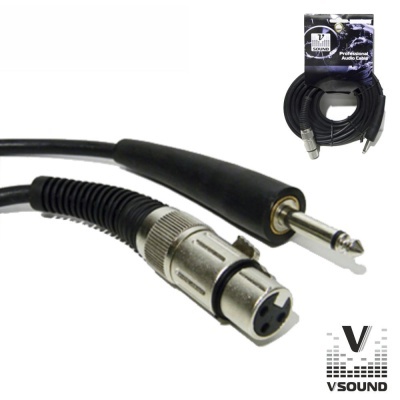Cabo áudio profissional preto com conector XLR e jack 1/4