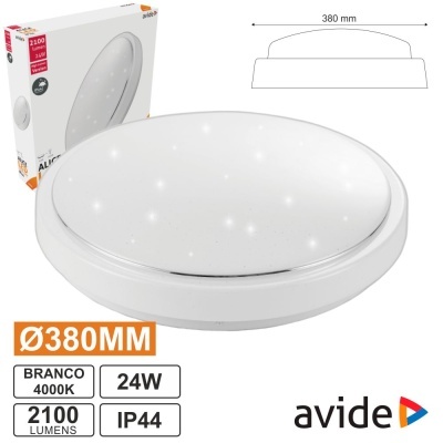 Luz de tecto redonda branca avide 380 mm com embalagem e especificações