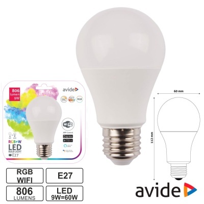 Lâmpada LED RGB-W E27 com controle WiFi e embalagem colorida