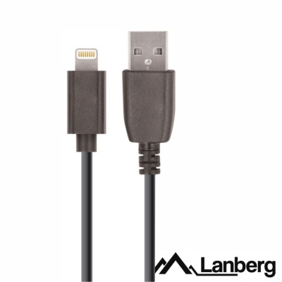 Cabo de dados USB para Lightning preto com logótipo Lanberg