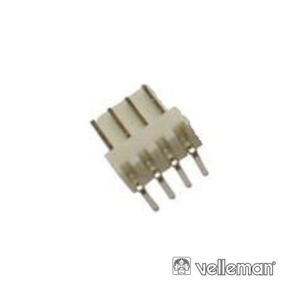 Conector elétrico Velleman branco com 4 pinos em fundo branco