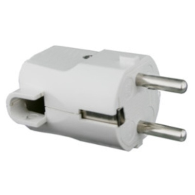 Ficha elétrica branca de dois pinos cilíndricos