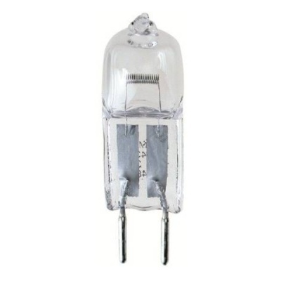 Lâmpada halógena transparente com dois pinos metálicos e filamento interno