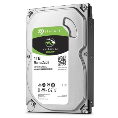 Disco rígido Seagate Barracuda 1TB com etiqueta verde e preta