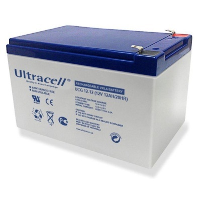 Bateria recarregável VRLA Ultracell UCG 12-12 branca com tampa azul