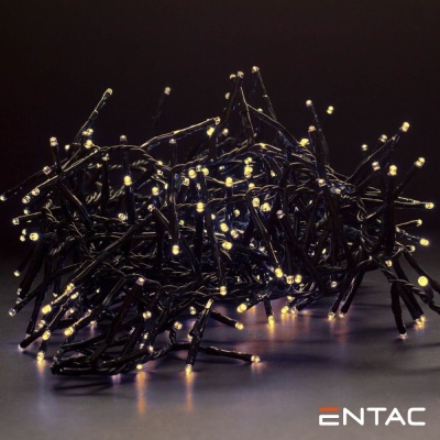 Corda de luzes LED com fios pretos e lâmpadas brancas acesas
