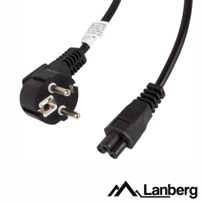 Cabo de alimentação preto com ficha macho e ficha fêmea, logótipo Lanberg.