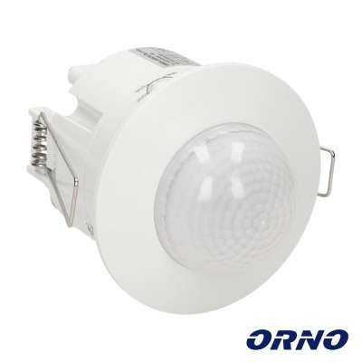 Sensor de movimento encastrável branco com sensor hemisférico e molas laterais.