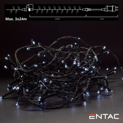 Conjunto de luzes de natal LED brancas com fios pretos e marca ENTAC