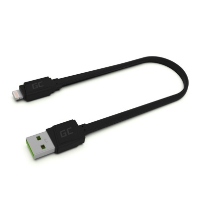 Cabo USB preto com conector Lightning e USB tipo A com marca GC