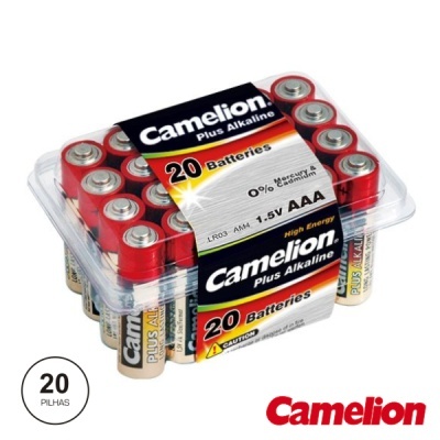 Pack de 20 pilhas AAA Camelion Plus Alkaline em embalagem plástica transparente