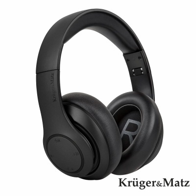 Auriculares Krüger&Matz pretos com almofadas em pele sintética