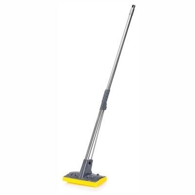 Mopa de limpeza com cabo metálico e base amarela com esponja preta
