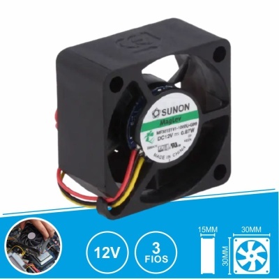 Ventoinha de computador preta Sunon MagLev com etiqueta central e fios coloridos