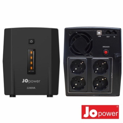 No-break preto JO power 2200VA com tomadas e indicadores luminosos