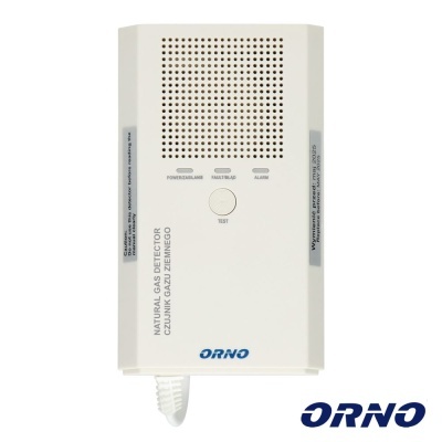 Detetor de gás natural branco da ORNO com indicadores LED e botão de teste