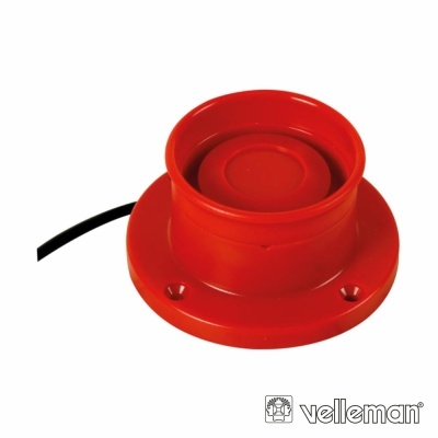 Dispositivo eletrônico vermelho com base circular e cabo preto