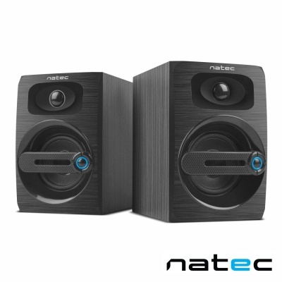 Par de colunas acústicas Natec pretas com detalhes em azul