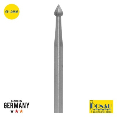Ponta de ferramenta metálica prateada de 1.0mm com selo Made in Germany e logotipo Donau Elektronik GmbH