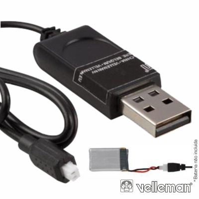 Leitor USB para cartões de memória preto com bateria e fios