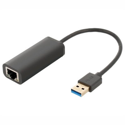Adaptador USB 3.0 para Ethernet preto com cabo curto