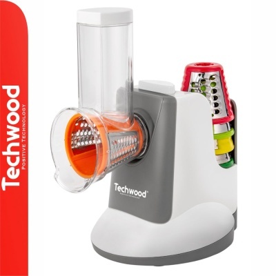 Ralador elétrico Techwood branco e cinzento com acessórios coloridos