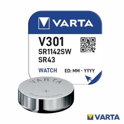 Bateria de relógio Varta V301 SR1142SW SR43 prateada com embalagem azul e branca