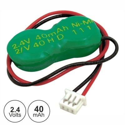 Bateria recarregável verde com fios vermelho e preto e conector branco