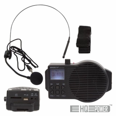 Kit de microfone sem fio HQ Power preto com unidades transmissora e recetora, visor digital e microfone de cabeça