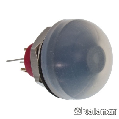 Botão de pressão esférico branco com base metálica e traseira vermelha