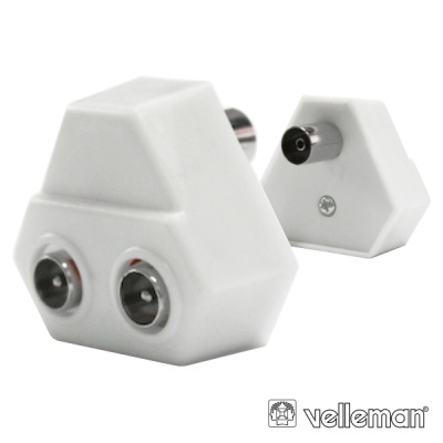 Adaptador de sinal triangular branco com conexões metálicas