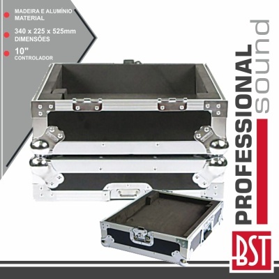 Mala profissional preta de madeira e alumínio com detalhes metálicos prateados