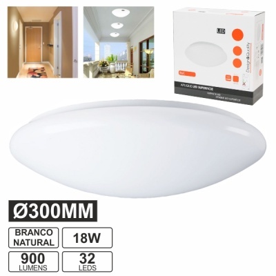 Luz de teto branca oval 300mm 18W 900 lumens 32 LEDs com embalagem