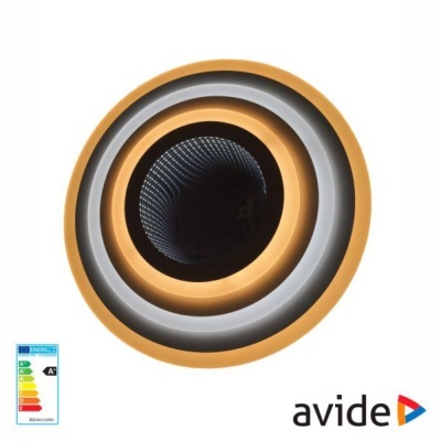 Luz de teto redonda com anéis laranja e cinza e padrão de malha central