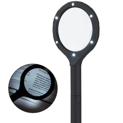 Lupa preta com luzes LED ao redor da lente