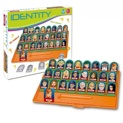 Jogo de tabuleiro Identity com peças coloridas e tabuleiro laranja